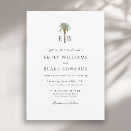 Convite Palm Logo Elegant Tropical Monogram Wedding