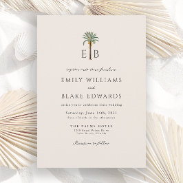 Convite Palm Logo Elegant Tropical Monogram Wedding