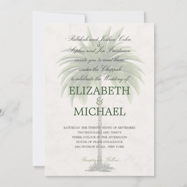 Convite Palm Moderno Elegante de Chuppah (Verso)