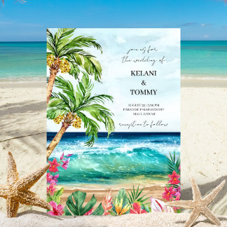 Convite Palm Paradise | Casamento de Destino de Praia Trop