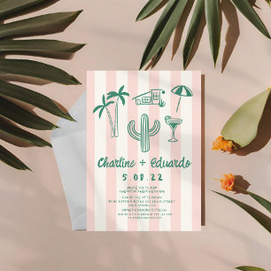 Convite Palm Primavera Green Pink Casamento desenhado