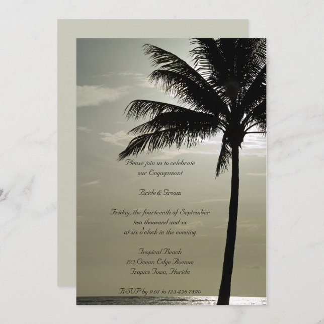 Convite Palm Tree Beach Weding Festa de noivado Invite (Frente/Verso)