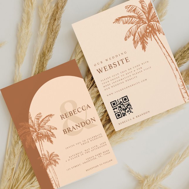 Convite Palm Tree Boho Beach Terracotta Código QR Casament (Criador carregado)