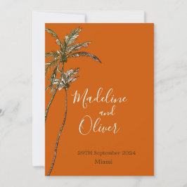 Convite Palm Tree Burnt Orange Modern Tropical Casamento