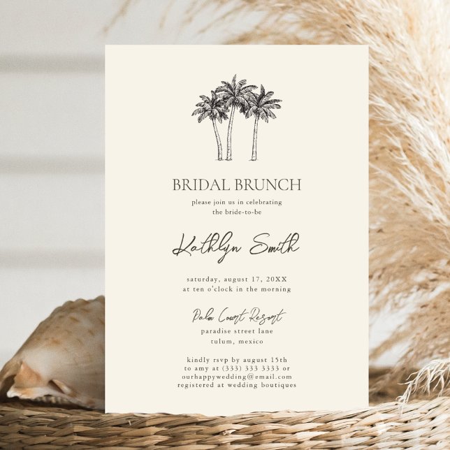 Convite Palm Tree Ivory Minimalist Bridal Brunch (Criador carregado)