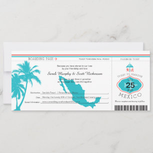 Convite Palm Tree Mexico Embarque Pass Weding