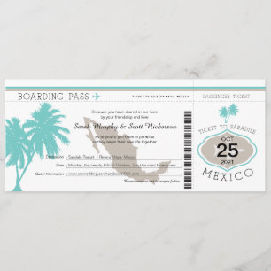 Convite Palm Tree Mexico Embarque Pass Weding
