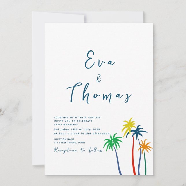 Convite Palm Tree Minimal Beach Wedding (Frente)