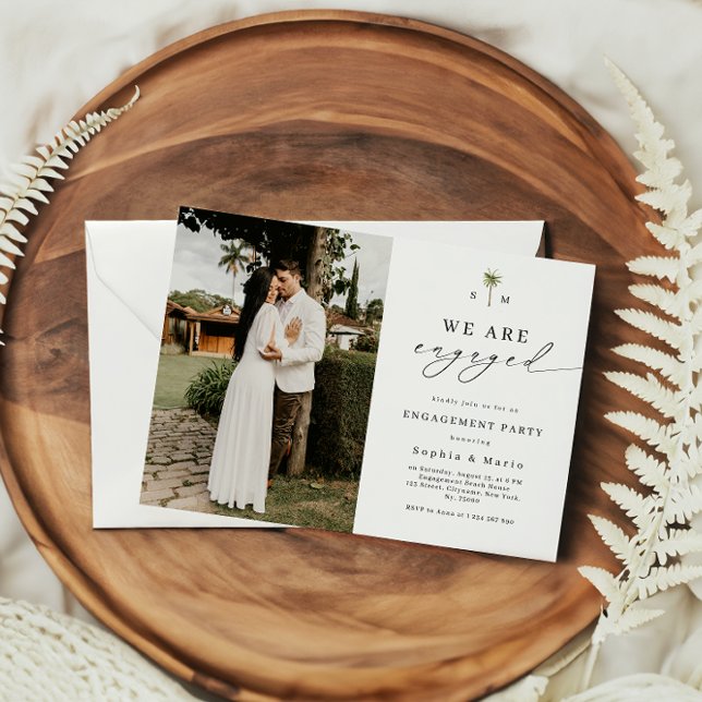 Convite Palm Tree Monogram Beach Engagement Party (Criador carregado)