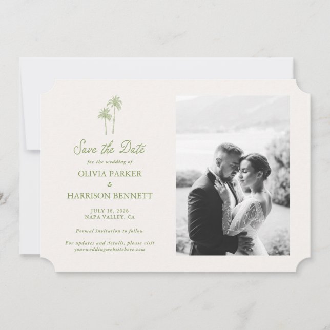 Convite Palm Tree Photo Wedding Save the Date (Frente)
