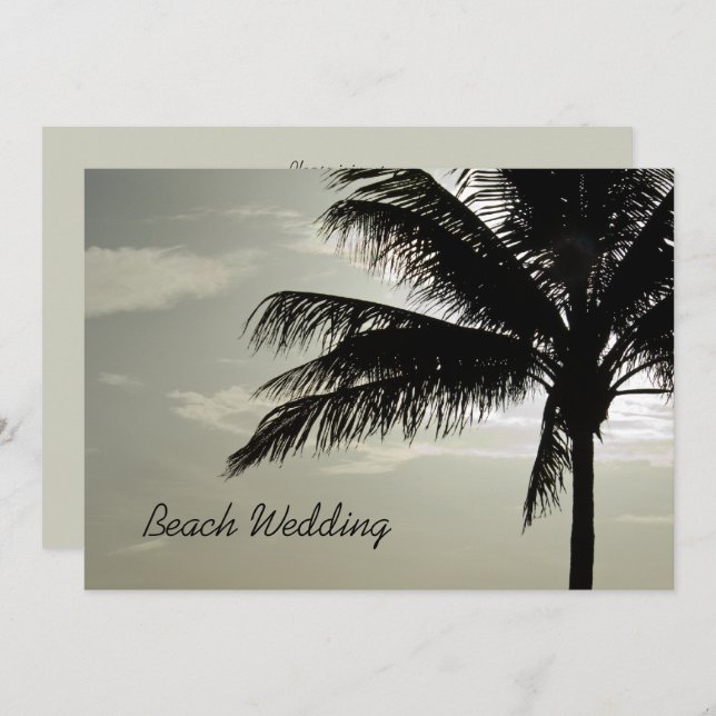 Convite Palm Tree Silhouette Beach Wedding (Frente/Verso)