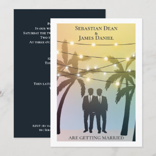 Convite Palm Tree String Luzes Dois Casamentos Gay