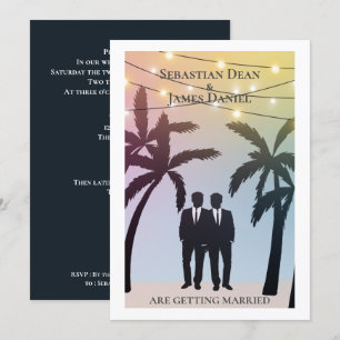 Convite Palm Tree String Luzes Dois Casamentos Gay
