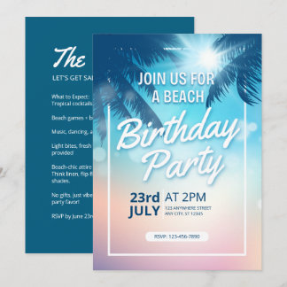 Convite Palm Tree Sunset Adult Beach Aniversário
