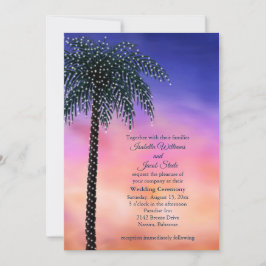Convite Palm Tree Sunset Casamento das Luzes de String Con