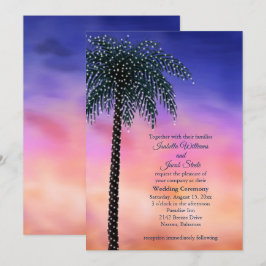 Convite Palm Tree Sunset Casamento das Luzes de String Con