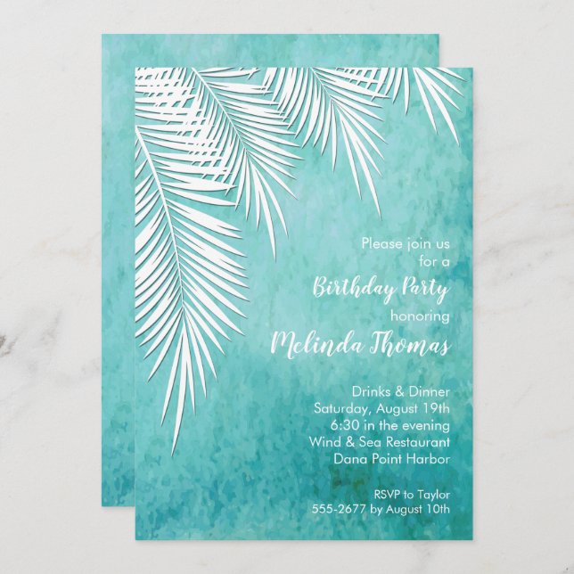 Convite Palm Tree Tropical Birthday (Frente/Verso)