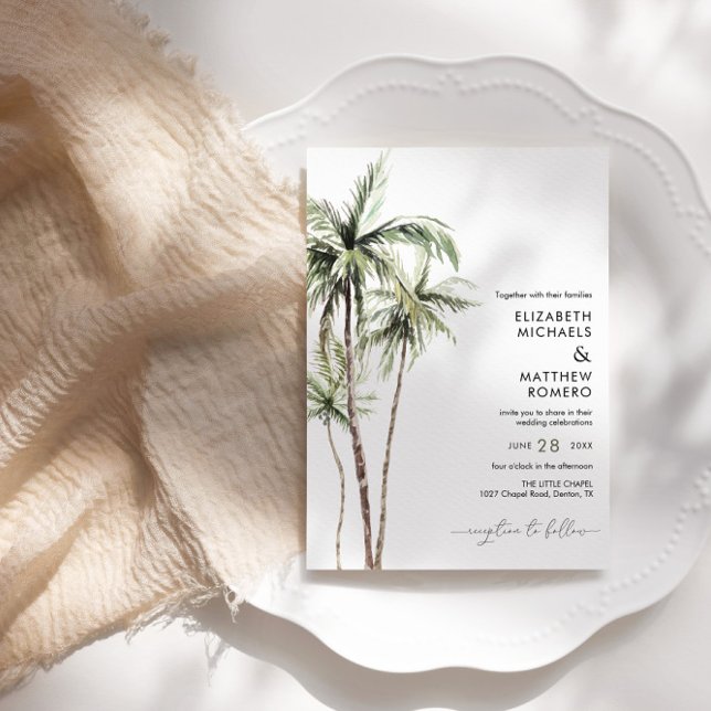 Convite Palm Tree Tropical | Casamento Simples Mínimo (Criador carregado)