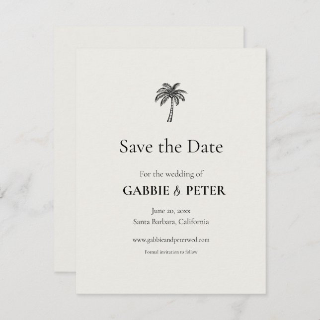Convite Palm Tree Typografia Clean Elegant Salve a Data (Frente/Verso)