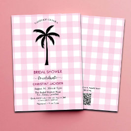 Convite Palm Tree White Pink Checado Código QR Bridal