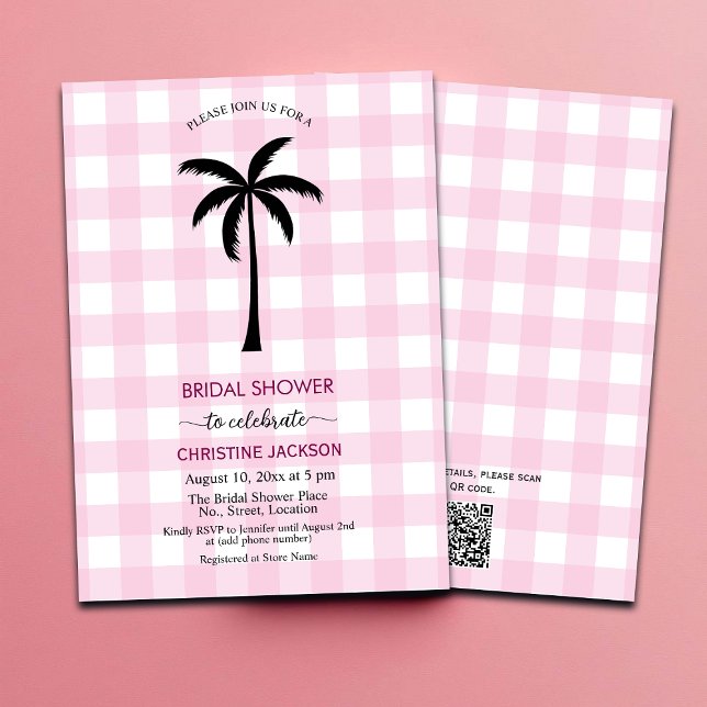 Convite Palm Tree White Pink Checado Código QR Bridal (Criador carregado)