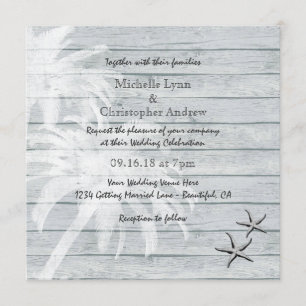 Convite Palm Trees e Starfish Wood Beach Weding Invite