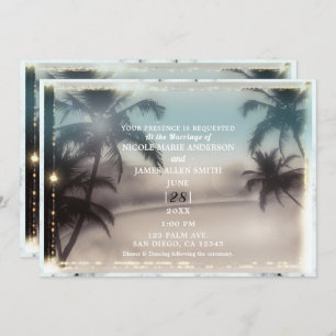 Convite Palm Trees Lights Vintage Casamento Tropical de Pr