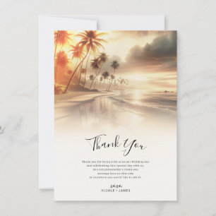 Convite Palm Trees & Orange Sunset Beach Casamento Obrigad