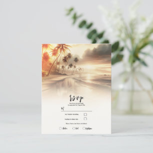 Convite Palm Trees & Orange Sunset Beach Weding RSVP