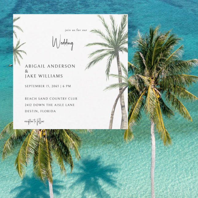 Convite Palm Trees Tropical Square Wedding (Criador carregado)