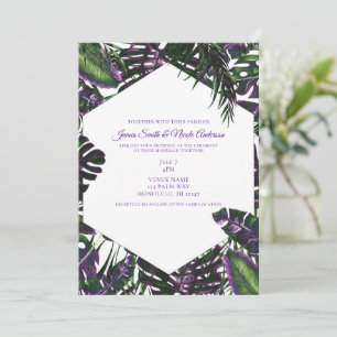Convite Palm Tropical Roxo e Verde Deixa Casamento