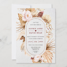 Convite Palma De Grama De Pampas Florais Rosa Deixa Tudo E