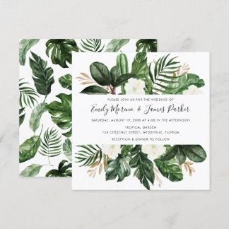 Convite Palma Moderna Tropical Cactus White Floral