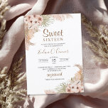 Convite Palma Seca Deixa Orquídea Rosa Pampas Doce Dezesse<br><div class="desc">Palma Seca Deixa Pampas Orquídea Rosa Doce Dezesseis convites, notável trendy desert tropical com aquarela pintada manualmente palma seca folha de palma misturada pampas ervas misturadas flores tropicais misturadas, orquídeas rosa e rosas cor-de-rosa e poeirentas e rosa poeirento combinando letra de caligrafia moderna - impressionante visão para a sua papelaria...</div>