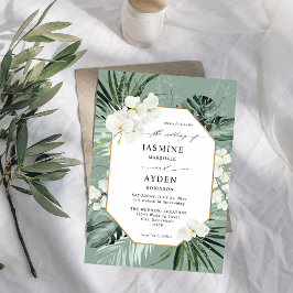 Convite Palma Tropical e Casamento Floral Branco V2 LN M V