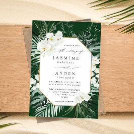 Convite Palma Tropical e Casamento Floral Branco V2B LNM V