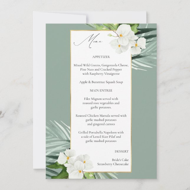 Convite Palma tropical & Menu floral branco - Verde mint (Frente)