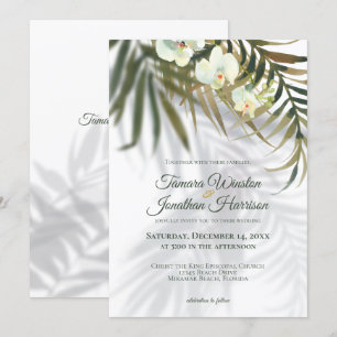 Convite Palma Tropical & Orchid Shadows Beach Wedding Invi