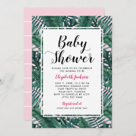 Convite Palma Tropical Rosa Moderna Deixa Chá Menininha