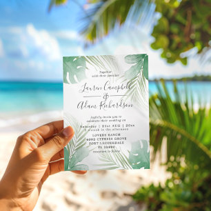 Convite Palma Tropical Salva Verde Casamento por Aquarela