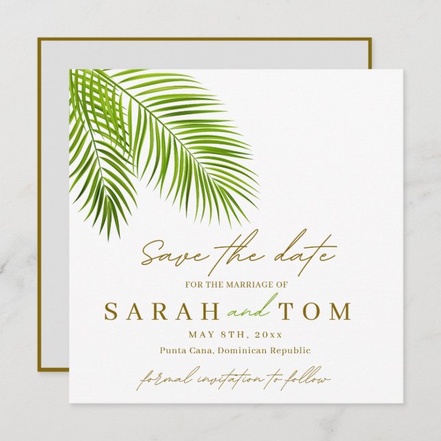 Convite Palma tropical Salvar a data (Frente/Verso)