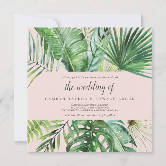 Convite Palma tropical selvagem | Casamento Quadrado Esmag (Frente)