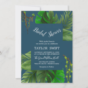 Convite Palma Tropical Selvagem   Chuveiro de Noiva Azul M