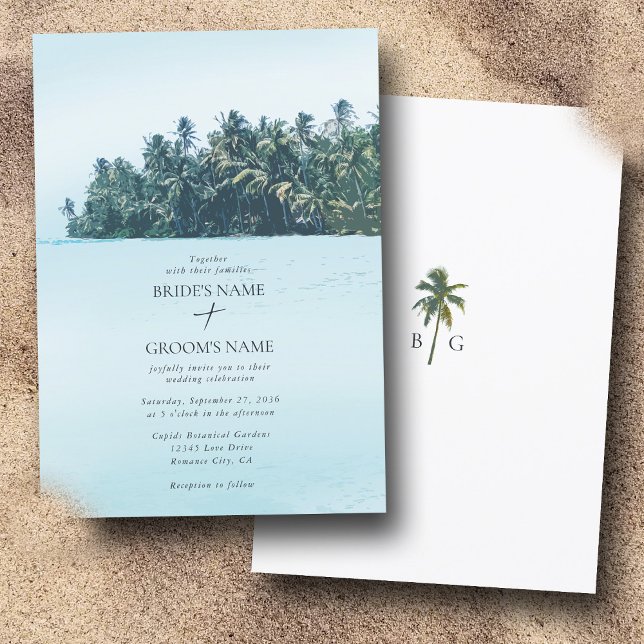 Convite Palmas de Aquarela Tropical & Casamento de Praia (Tropical Watercolor Palms & Beach Wedding Invitation)