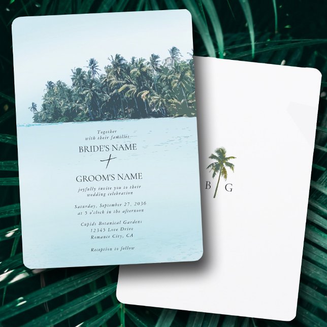 Convite Palmas de Aquarela Tropical & Casamento de Praia (Tropical Watercolor Palms & Beach Wedding Invitation)