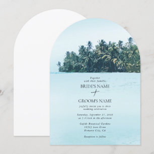 Convite Palmas de Aquarela Tropical & Casamento de Praia