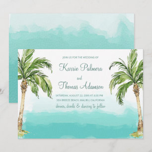 Convite Palmas do Oceano Casamento de praia em Watercolo