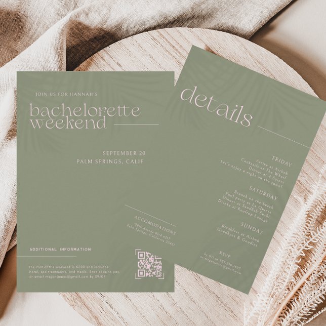 Convite Palmas Mínimas Modernas | Fim de Semana de Bachelo (Criador carregado)