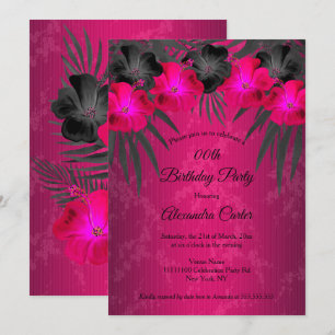 Convite Palmas Pretas Rosas Hibisco Damasco Festa de Anive