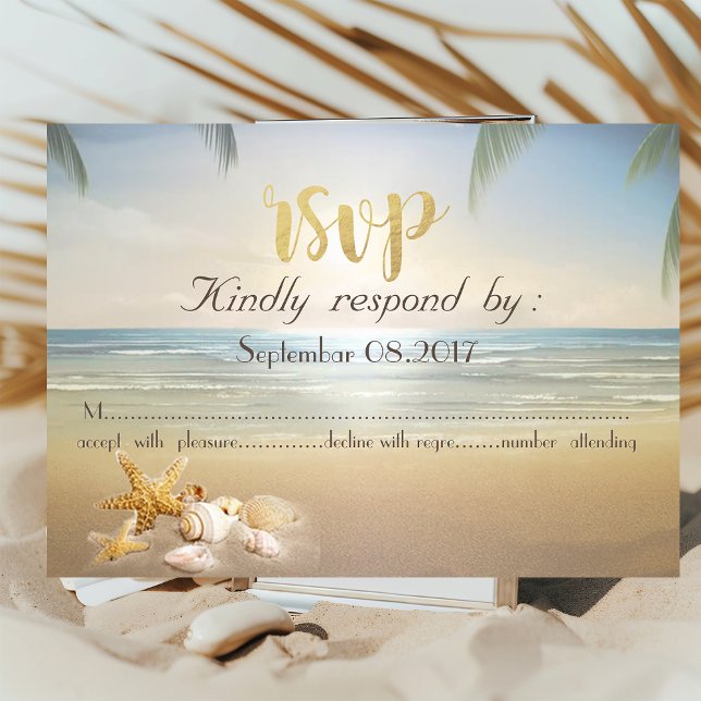 Convite Palmas Sunset Beach  Conchas RSVP (Criador carregado)